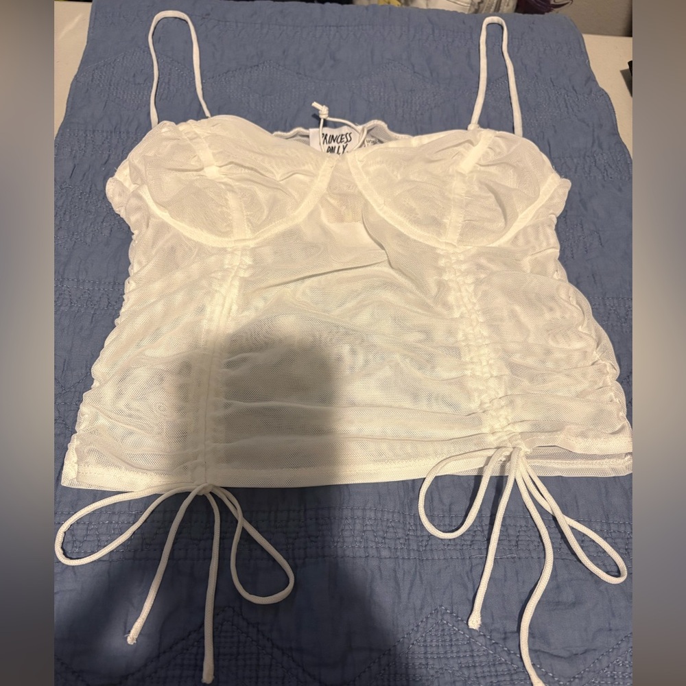 White Mesh Ruched Princess Polly Crop Top